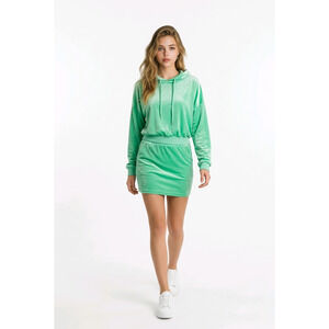 Eros Mint Green Velour Hooded Mini Dress With Pockets Size S